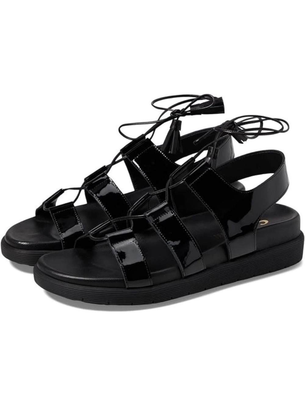 $450 La Canadienne Rambler Black Patent Leather Sandal Lace Up Gladiator 36 5.5